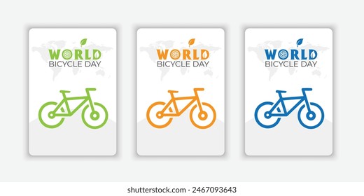 Set World Bicycle Day Poster with colorful silhouette vector. colorful bicycle icon. Bike silhouette isolated on a green background. Bicycle Day Poster