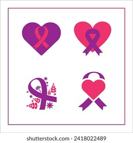Set of world cancer day heart with ribbon symbols