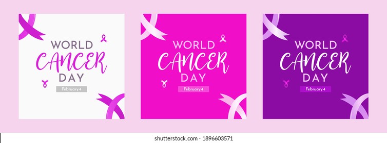 Set of World Cancer Day Poster on February 4 vector illustration. Square banner perfect for social media post