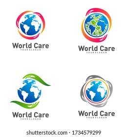 Conjunto de símbolos de diseño del logotipo de World Care vector, concepto del logotipo de Earth Care creativo, símbolo de icono