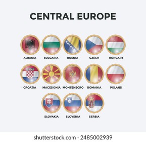 set of world countries flags in 3D shape circle frame
