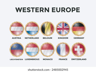 set of world countries flags in 3D shape circle frame