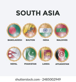 set of world countries flags in 3D shape circle frame