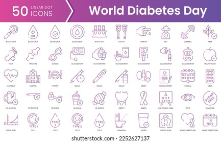 Set of world diabetes day icons. Gradient style icon bundle. Vector Illustration