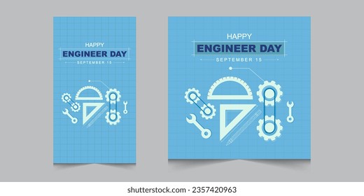 Set of world engineers day, social media square banner and stories template, eps vector illustration eps 10