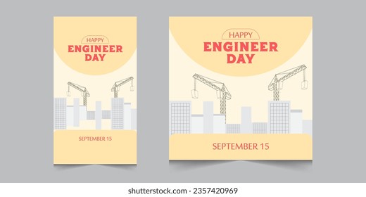 Set of world engineers day, social media square banner and stories template, eps vector illustration eps 10