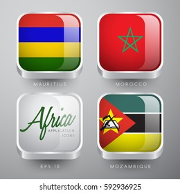 Set of World Flag Application Icons : African Flags : Vector Illustration