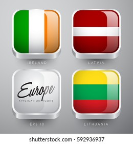 Set of World Flag Application Icons : European Flags : Vector Illustration