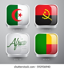 Set of World Flag Application Icons : African Flags : Vector Illustration