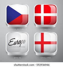Set of World Flag Application Icons : European Flags : Vector Illustration