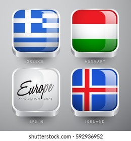 Set of World Flag Application Icons : European Flags : Vector Illustration