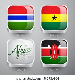Set of World Flag Application Icons : African Flags : Vector Illustration