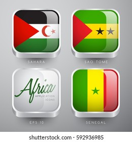 Set of World Flag Application Icons : African Flags : Vector Illustration