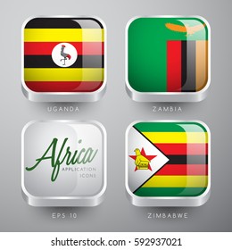 Set of World Flag Application Icons : African Flags : Vector Illustration