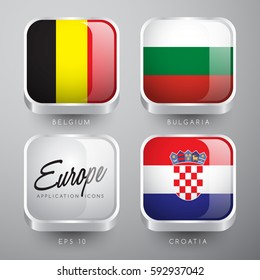 Set of World Flag Application Icons : European Flags : Vector Illustration