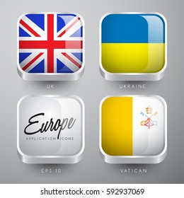 Set of World Flag Application Icons : European Flags : Vector Illustration