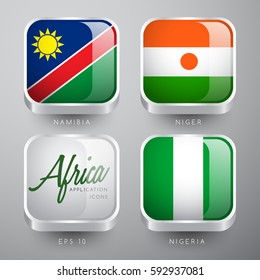 Set of World Flag Application Icons : African Flags : Vector Illustration