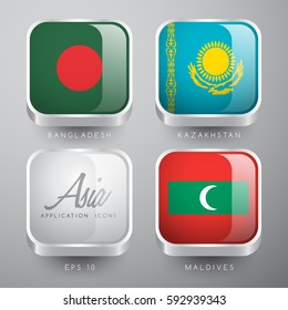 Set of World Flag Application Icons : Asia Flags : Vector Illustration