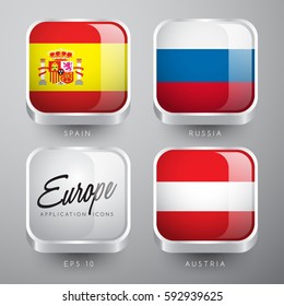 Set of World Flag Application Icons : European Flags : Vector Illustration