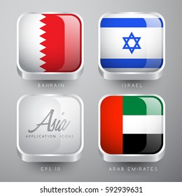Set of World Flag Application Icons : Asia Flags : Vector Illustration