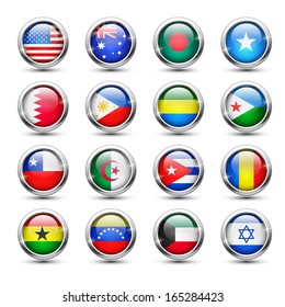 Set of world flag glass icons, vector illustration