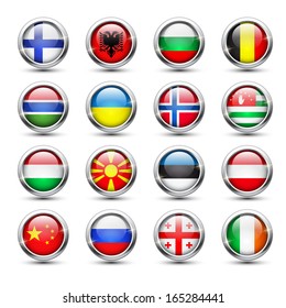 Set of world flag glass icons, vector illustration