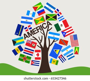 Set of World Flag in Tree Design : America : Vector Illustration
