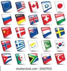 Set of world flags. All elements and textures are individual objects. Vector illustration scale to any size.