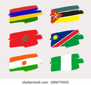 Set of World Flags in Grunge Brush Stroke : Vector Illustration