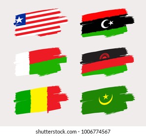 Set of World Flags in Grunge Brush Stroke : Vector Illustration
