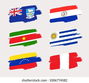 Set of World Flags in Grunge Brush Stroke : Vector Illustration