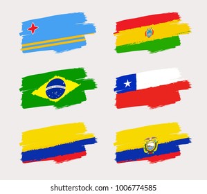 Set of World Flags in Grunge Brush Stroke : Vector Illustration