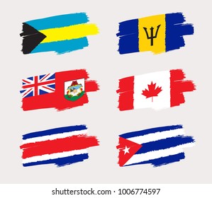 Set of World Flags in Grunge Brush Stroke : Vector Illustration