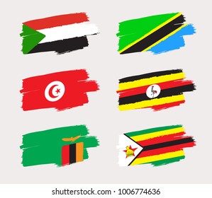 Set of World Flags in Grunge Brush Stroke : Vector Illustration