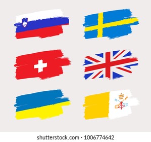 Set of World Flags in Grunge Brush Stroke : Vector Illustration