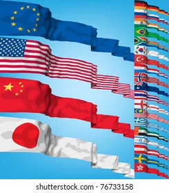 Set of world flags. High detailed 3d vector concept