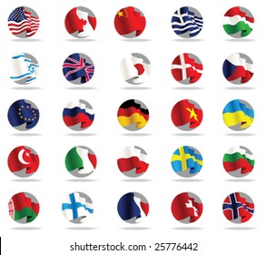 Set of world flags icons. All elements and textures are individual objects. Vector illustration scale to any size.