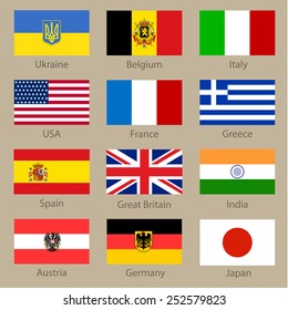 Set of world flags on neutral background. Vector illustration