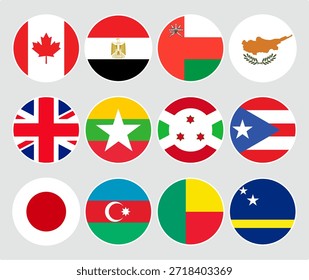 Set of world flags round badges. Flags of the world. Vector Illustration