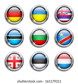 Set of world flags round buttons, vector illustration