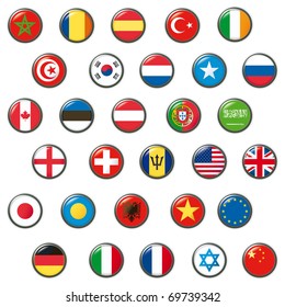 Set of world flags. Vector button