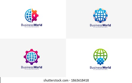 Set of World Gear logo vector template, Creative world logo design concepts