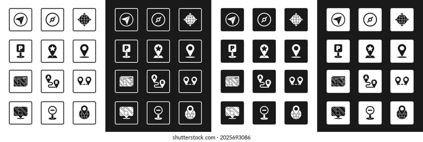 Set World globe with compass, Map pointer star, Parking, Infographic of city map navigation, Location, Compass, Route location and  icon. Vector
