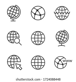 Set of  World Globe, Related Line Icons. line icon, Collection of Icons  world globe. Editable Stroke  world globe set icon. Illustration set, Icons vector  world globe , internet international
 