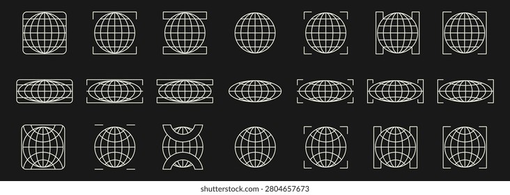 Set of world globe symbol Micrographic element Futuristic globe shape Collection