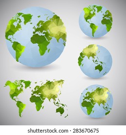 Set World Globes World Map Low Stock Vector (Royalty Free) 283670675