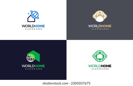Set of World home logo designs concept vector, globe house logo template, Design concept for real estate agencies. Vector logo icon template.