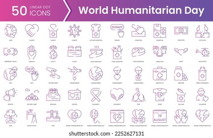 Set of world humanitarian day icons. Gradient style icon bundle. Vector Illustration