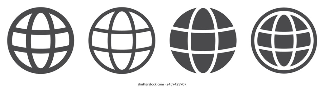 Conjunto de iconos del mundo. Símbolo del globo, logotipo del Web, Web mundial, tierra, planeta. Ilustración vectorial.
