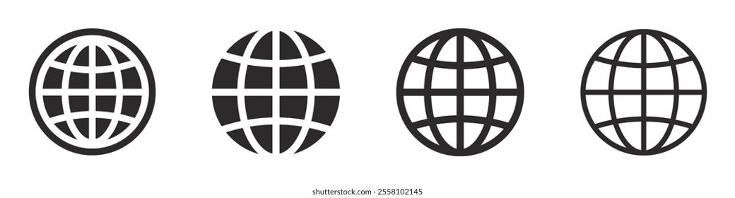 Set of world icon. Globe symbol, international globe, website, web. Earth Illustration, planet logo. Vector.